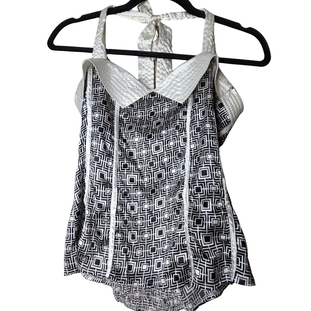 Y2K Vintage Seduction Women's Black and White Geometric Halter Top